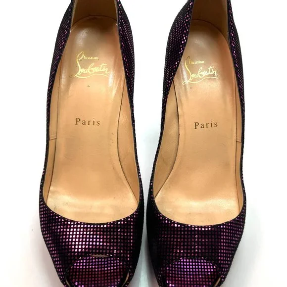 Christian Louboutin Very Prive 120 Purple Black Metallic Suede Heels 38.5 - Picture 5 of 8